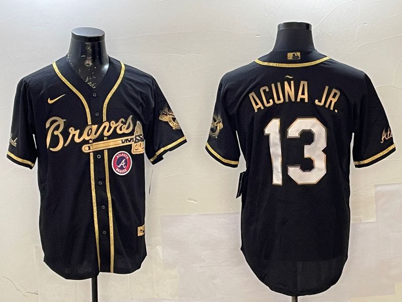Men Atlanta Braves 13 Acuna jr Black gold Game 2025 Nike MLB Jersey style 1